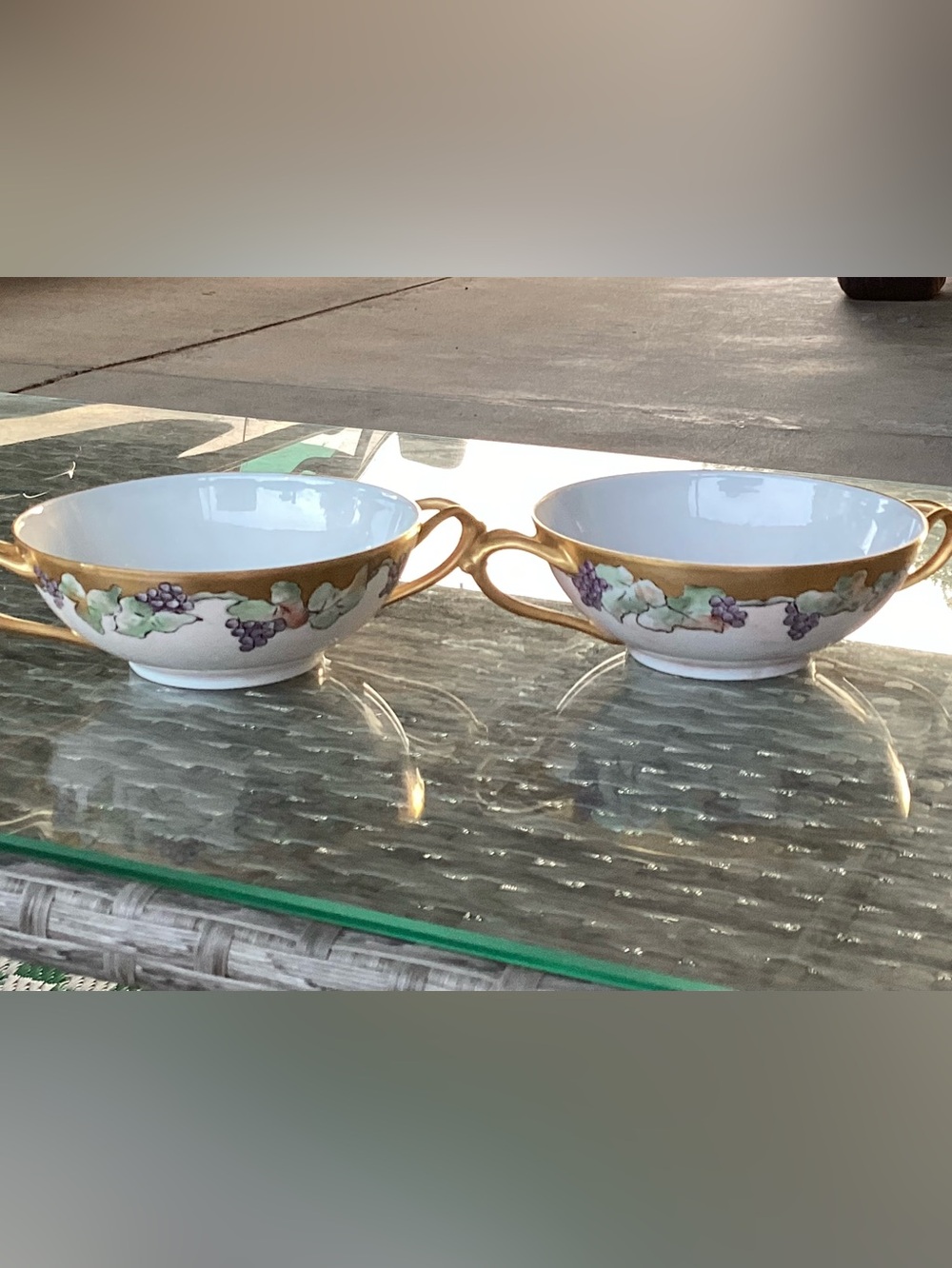 Antique Favorite Bavaria Gold-Trim Porcelain Grape & Ivy  Pattern Two Soup Bowls